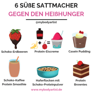 Heute stellen wir Dir einmal sechs Snacks gegen Heißhunger vor, die nicht nur Dein Verlangen nach Süßem stillen, sondern gleichzeitig auch Dein Sättigungsgefühl erhöhen. www.mybodyartist.de