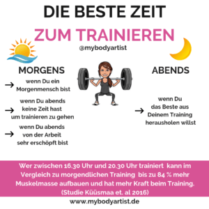 Wenn Du das Beste aus Deinem Training herauswillst, dann solltest Du die beste Zeit zum Trainieren kennen. Denn, wann wir trainieren, wirkt sich nicht nur auf unsere Kraft aus, sondern auch auf unseren Muskelaufbau. www.mybodyartist.de